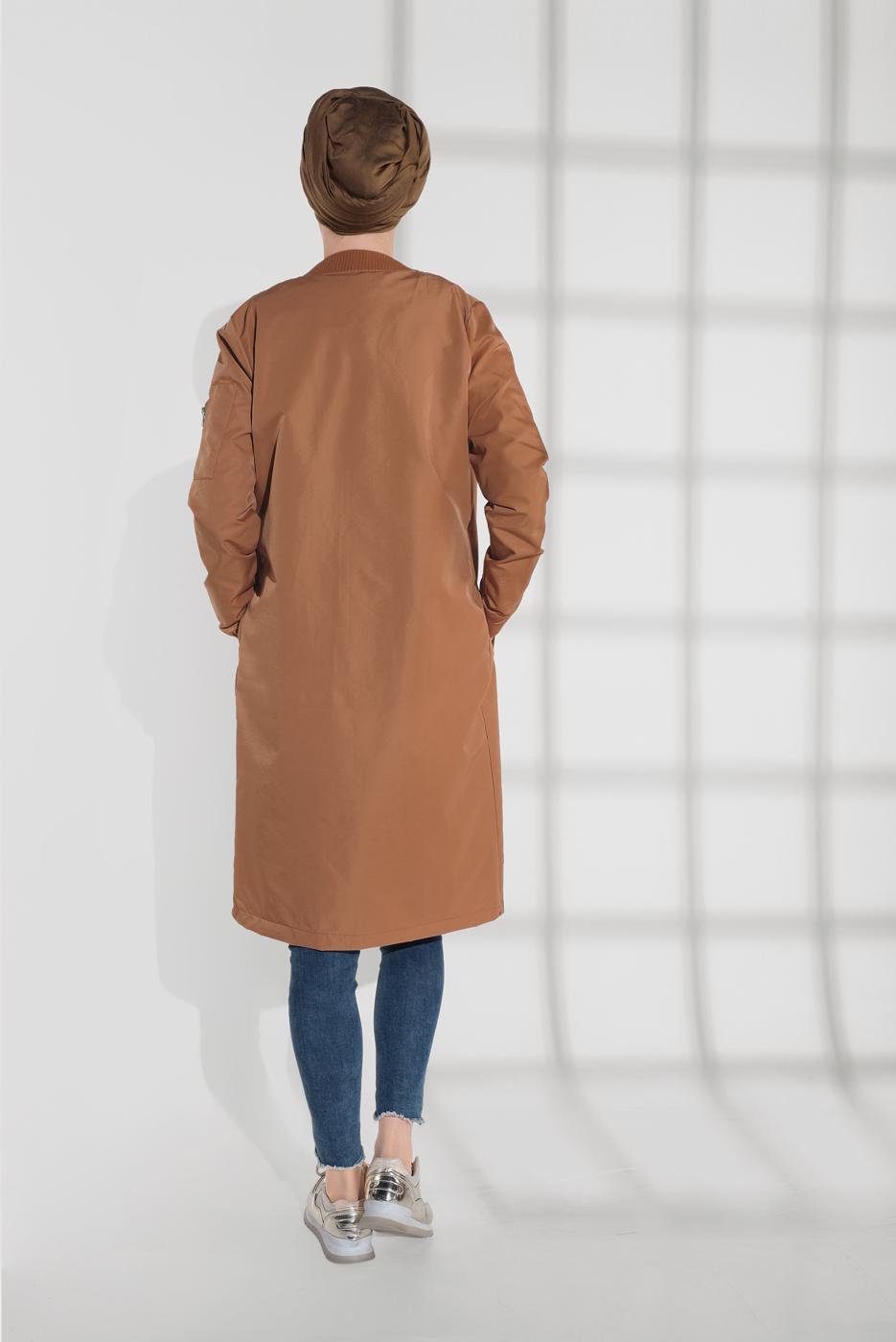 Hijab clothing BROWN ZIPPED TRENCH-COAT 043 