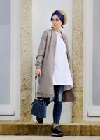 Hijab clothing BEIGE ZIPPED TRENCH-COAT 043 