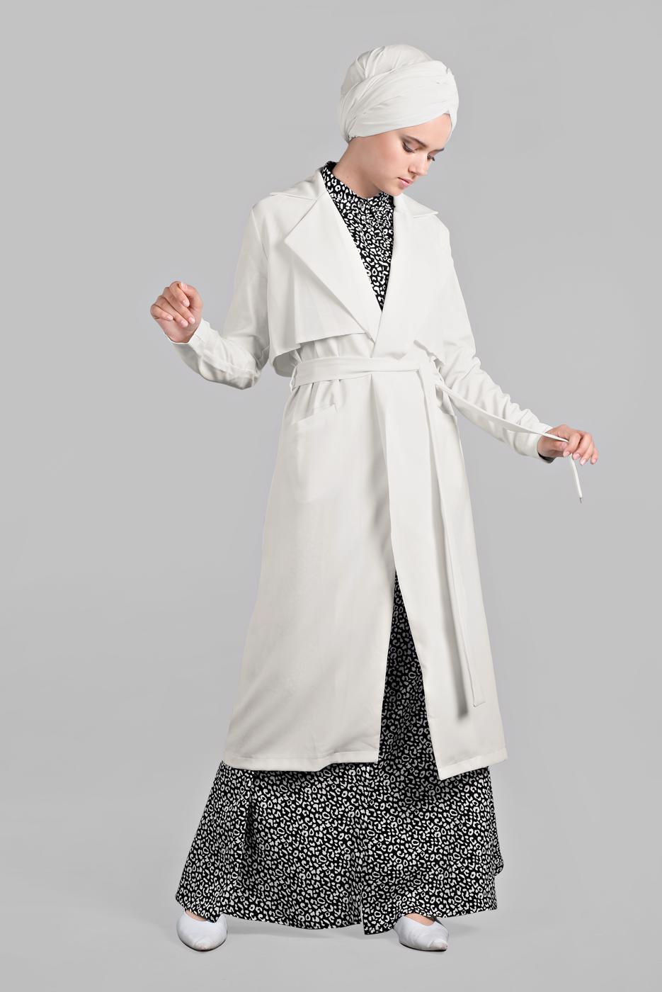Hijab clothing CREAM TIE-FRONT TRENCH-COAT 0243 