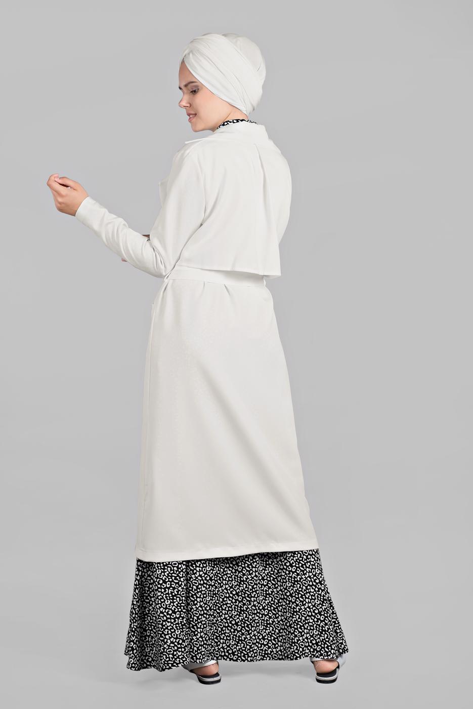 Hijab clothing CREAM TIE-FRONT TRENCH-COAT 0243 