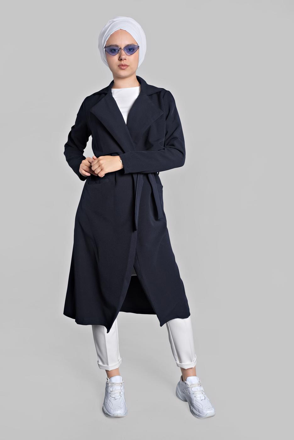 Vêtements hijab BLEU MARINE TRENCH-COAT TAILLE-NOUÉE 0243