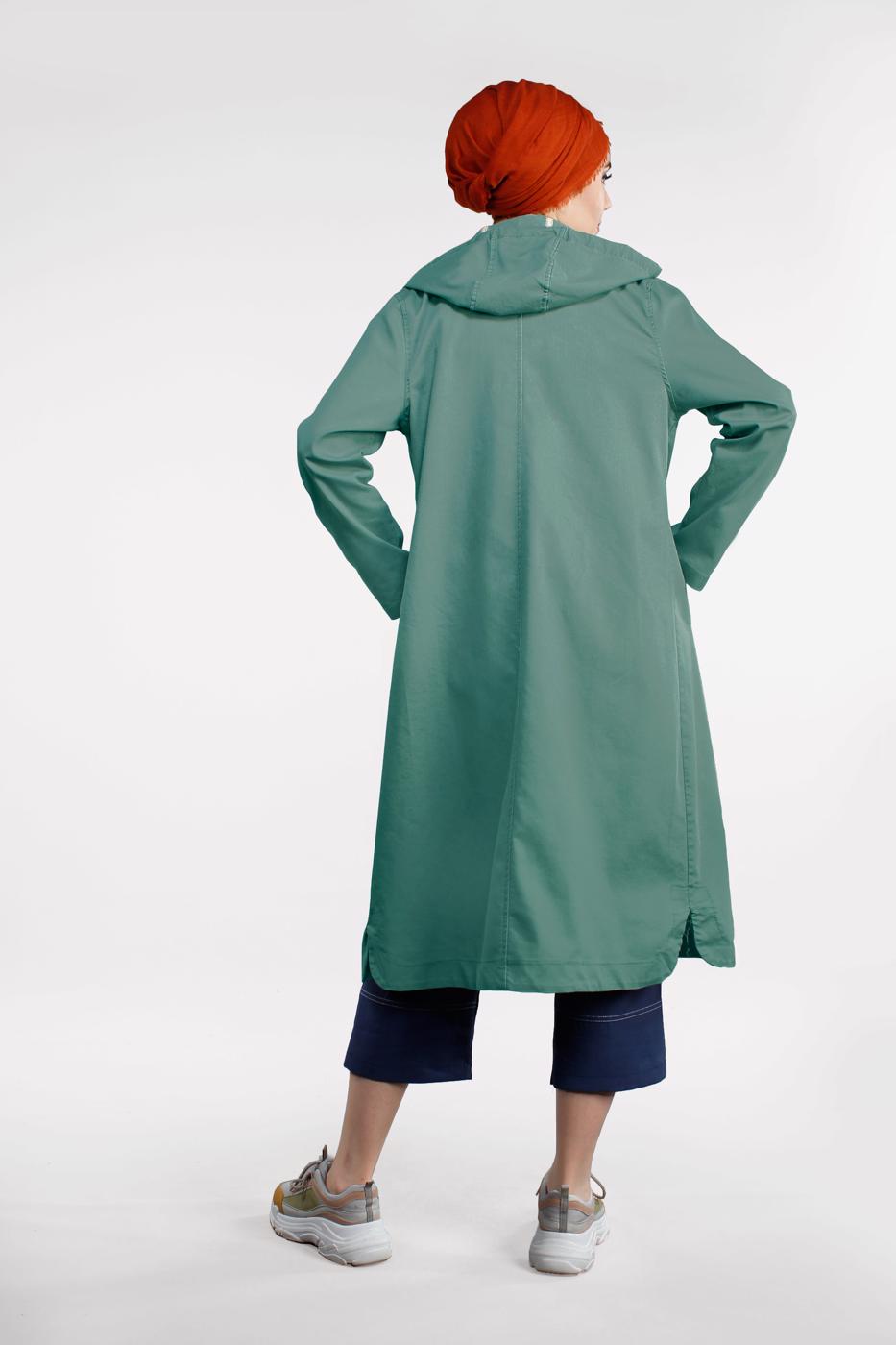 Hijab clothing GREEN ZIPPED DENIM TRENCH-COAT 630 