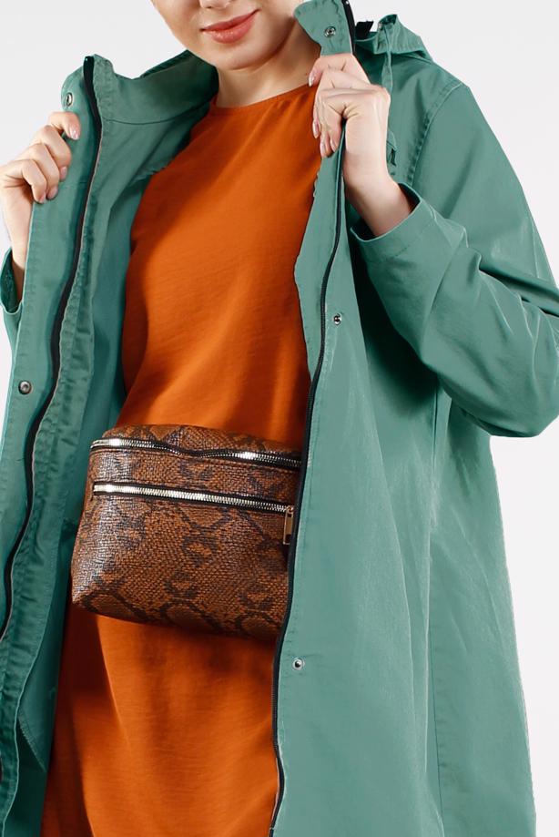 Tesettür giyim YEŞİL ÖNDEN ÇITÇITLI VE FERMUARLI DENİM TRENÇKOT 630 - TRENDTESETTÜR