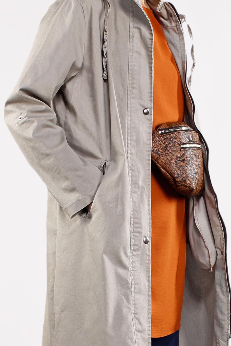 Tesettür giyim BEJ ÖNDEN ÇITÇITLI VE FERMUARLI DENİM TRENÇKOT 630