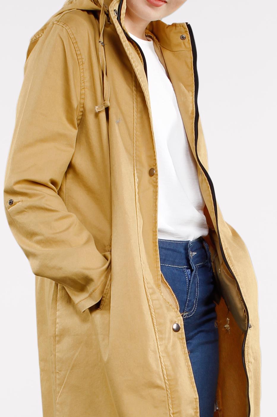 Tesettür giyim TURUNCU ÖNDEN ÇITÇITLI VE FERMUARLI DENİM TRENÇKOT 630