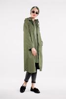 Tesettür giyim HAKİ ÖNDEN ÇITÇITLI VE FERMUARLI DENİM TRENÇKOT 630