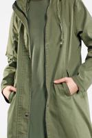 Tesettür giyim HAKİ ÖNDEN ÇITÇITLI VE FERMUARLI DENİM TRENÇKOT 630