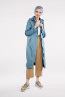 Tesettür giyim MAVİ ÖNDEN ÇITÇITLI VE FERMUARLI DENİM TRENÇKOT 630