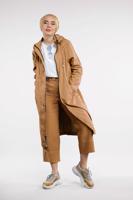 Tesettür giyim KAHVE ÖNDEN ÇITÇITLI VE FERMUARLI DENİM TRENÇKOT 630