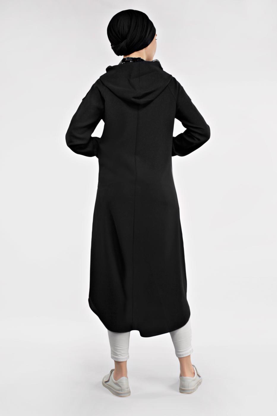 Hijab clothing BLACK SEQUINNED TRENCH-COAT 651 