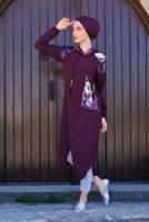 Tesettür giyim MÜRDÜM PUL PAYETLİ TRENÇKOT 651