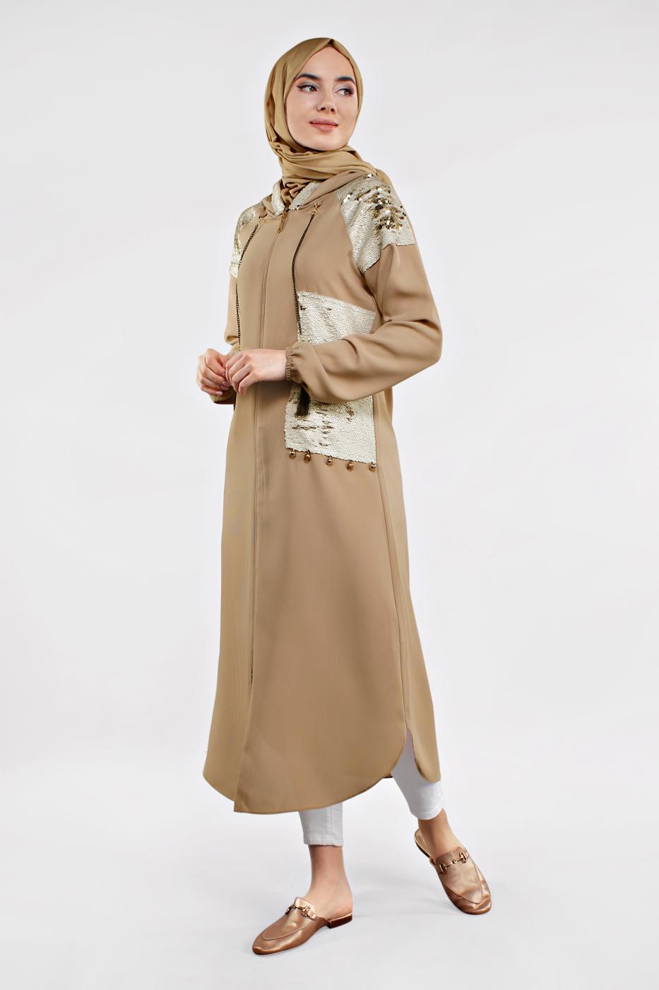 Tesettür giyim KAHVE PUL PAYETLİ TRENÇKOT 651