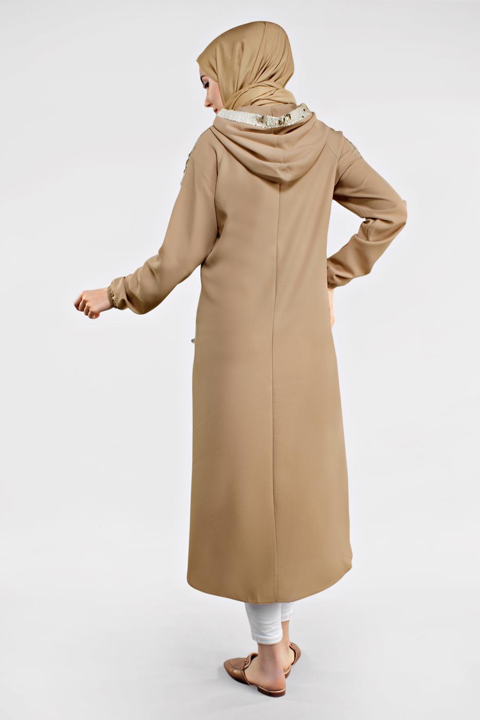 Tesettür giyim KAHVE PUL PAYETLİ TRENÇKOT 651