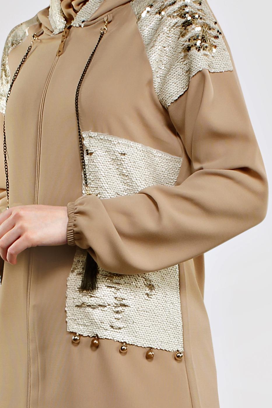 Tesettür giyim KAHVE PUL PAYETLİ TRENÇKOT 651