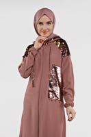 Tesettür giyim PEMBE PUL PAYETLİ TRENÇKOT 651