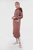 Tesettür giyim PEMBE PUL PAYETLİ TRENÇKOT 651