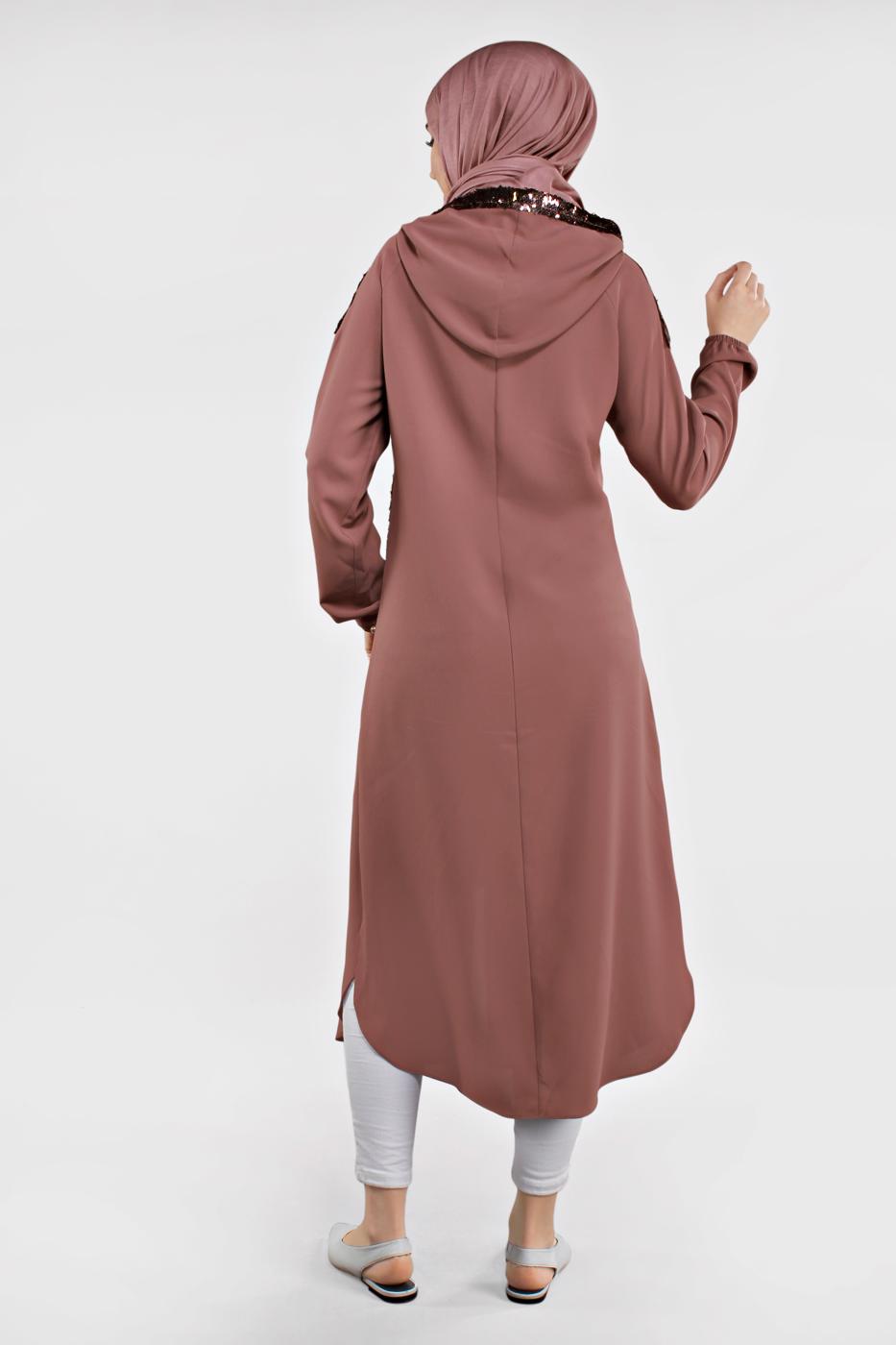 Tesettür giyim PEMBE PUL PAYETLİ TRENÇKOT 651