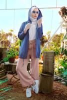 Tesettür giyim LACİVERT ETEK UCU BÜZGÜLÜ ÖNDEN DÜĞMELİ TRENÇKOT 720