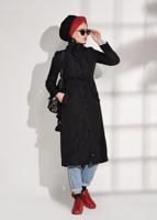 Tesettür giyim SİYAH ÇITÇIT VE FERMUARLI TRENÇKOT T 853