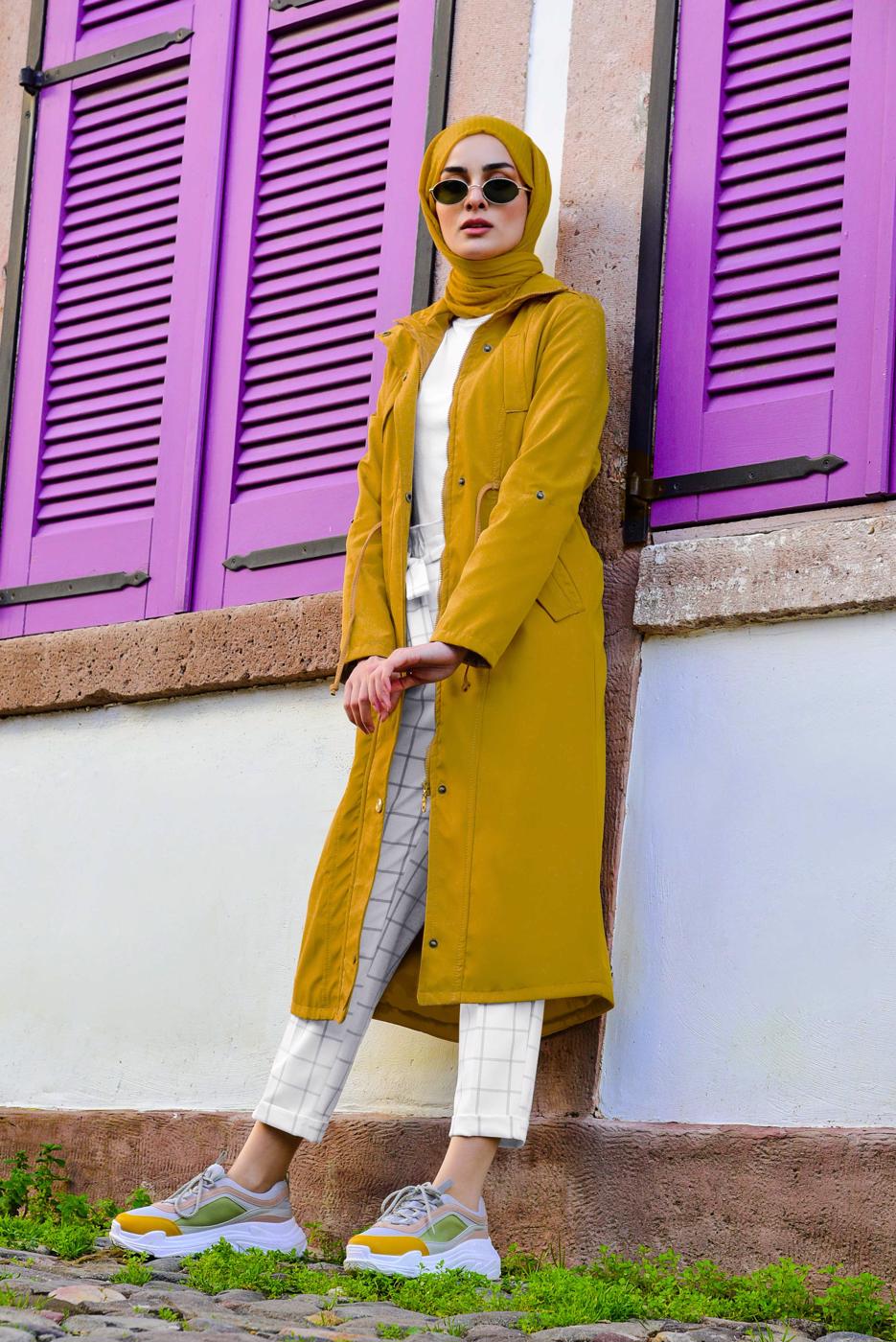 Vêtements hijab ORANGE TRENCH-COAT ZIPPÉ 853