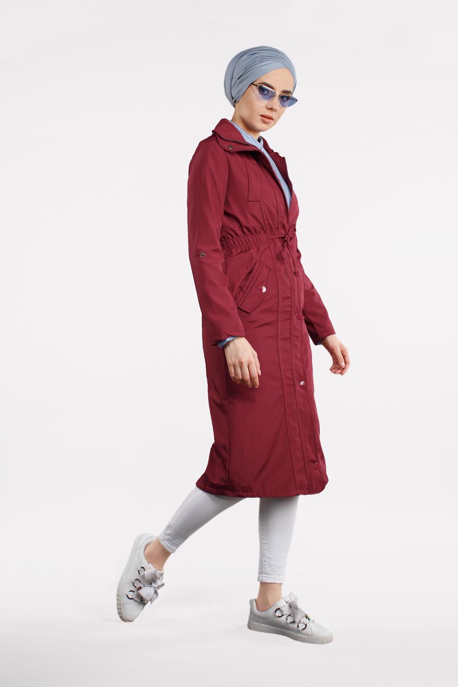 Vêtements hijab ROUGE BORDEAUX TRENCH-COAT ZIPPÉ 853