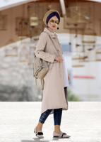 Tesettür giyim BEJ ÇITÇIT VE FERMUARLI TRENÇKOT T 853