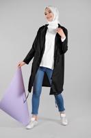 Tesettür giyim SİYAH CEPLİ ÖNDEN FERMUARLI TRENÇKOT 920