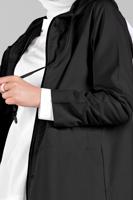 Tesettür giyim SİYAH CEPLİ ÖNDEN FERMUARLI TRENÇKOT 920