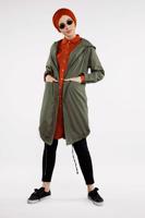 Tesettür giyim HAKİ CEPLİ ÖNDEN FERMUARLI TRENÇKOT 920