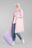 Tesettür giyim PUDRA CEPLİ ÖNDEN FERMUARLI TRENÇKOT 920