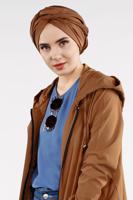 Tesettür giyim TABA CEPLİ ÖNDEN FERMUARLI TRENÇKOT 920