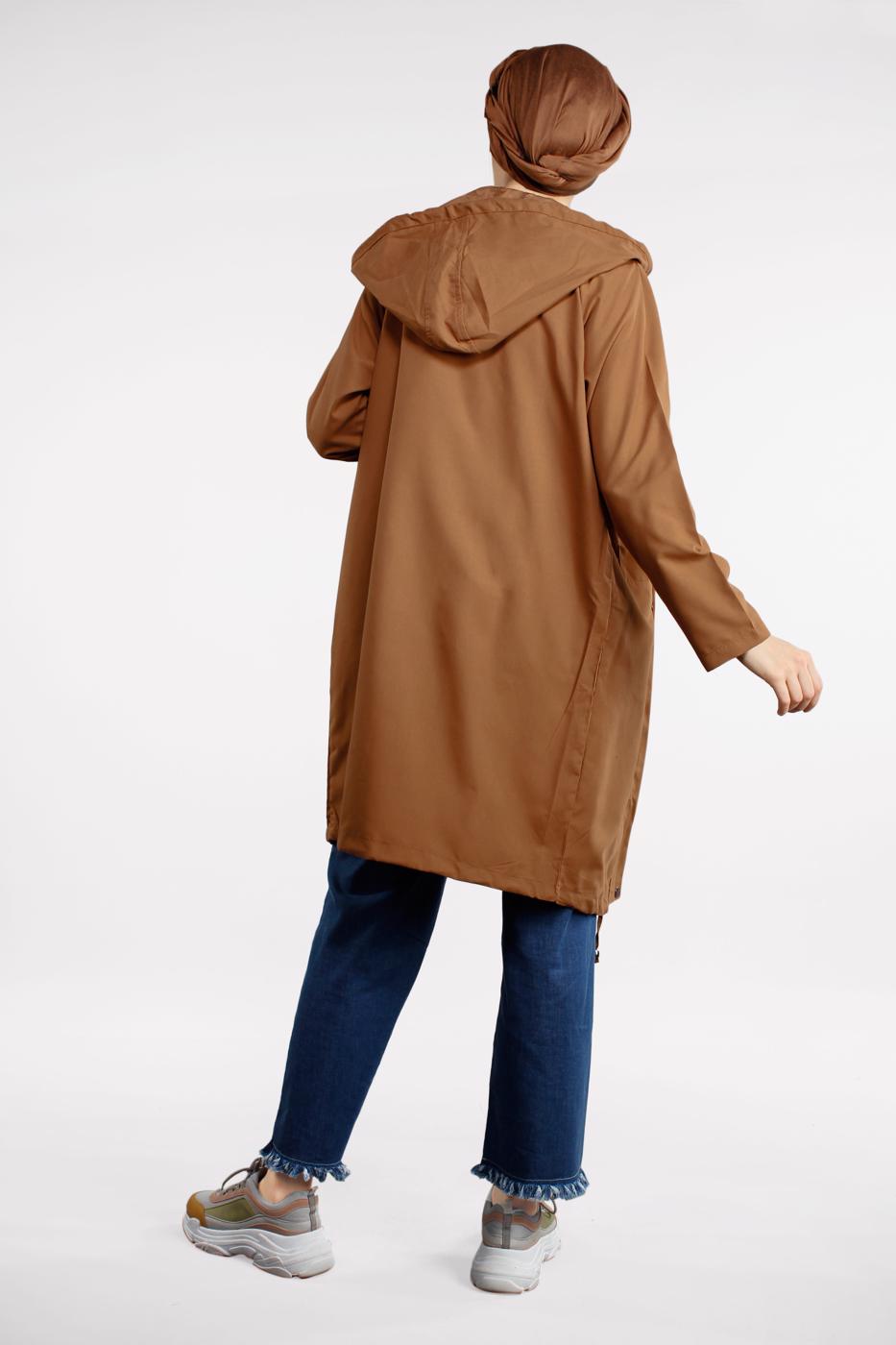 Tesettür giyim TABA CEPLİ ÖNDEN FERMUARLI TRENÇKOT 920