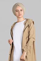 Tesettür giyim VİZON CEPLİ ÖNDEN FERMUARLI TRENÇKOT 920