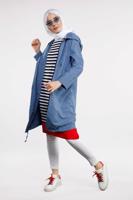 Tesettür giyim LACİVERT CEPLİ ÖNDEN FERMUARLI TRENÇKOT 920