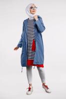 Tesettür giyim LACİVERT CEPLİ ÖNDEN FERMUARLI TRENÇKOT 920