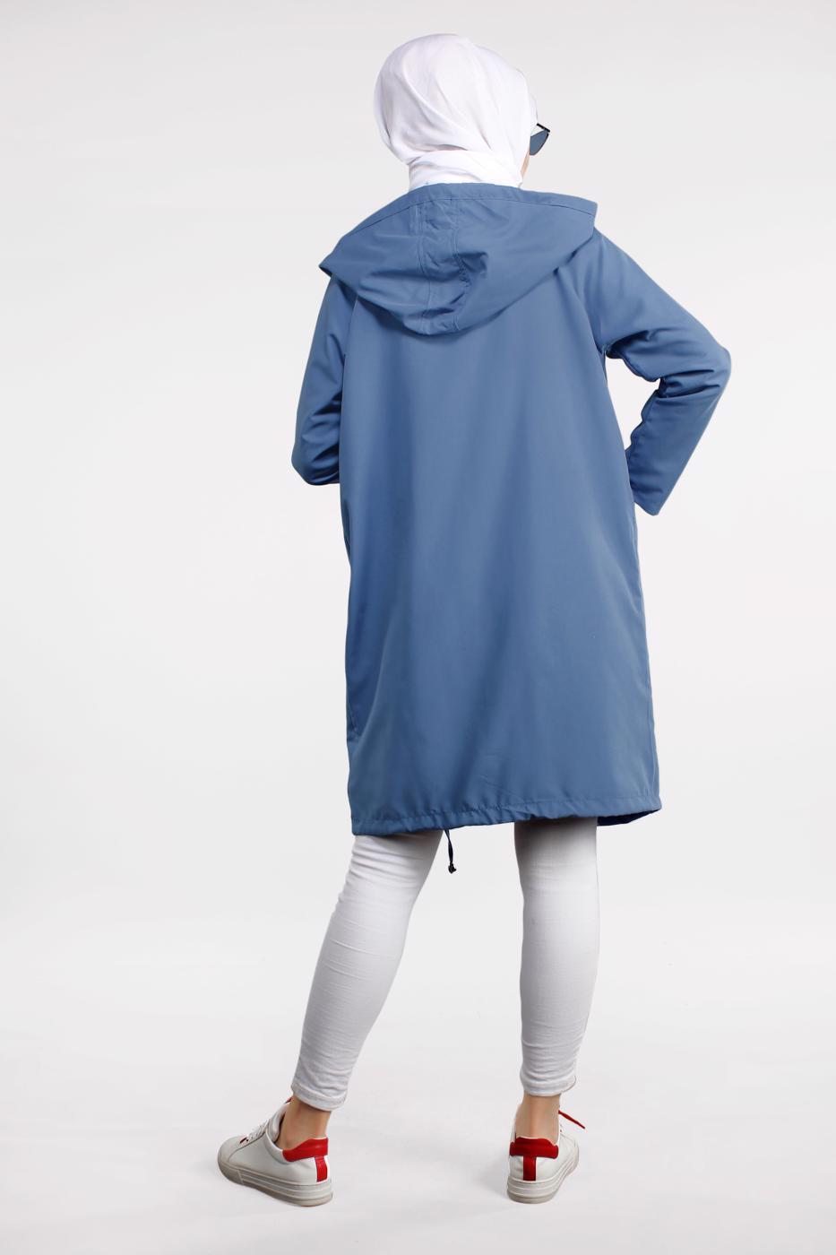 Tesettür giyim LACİVERT CEPLİ ÖNDEN FERMUARLI TRENÇKOT 920