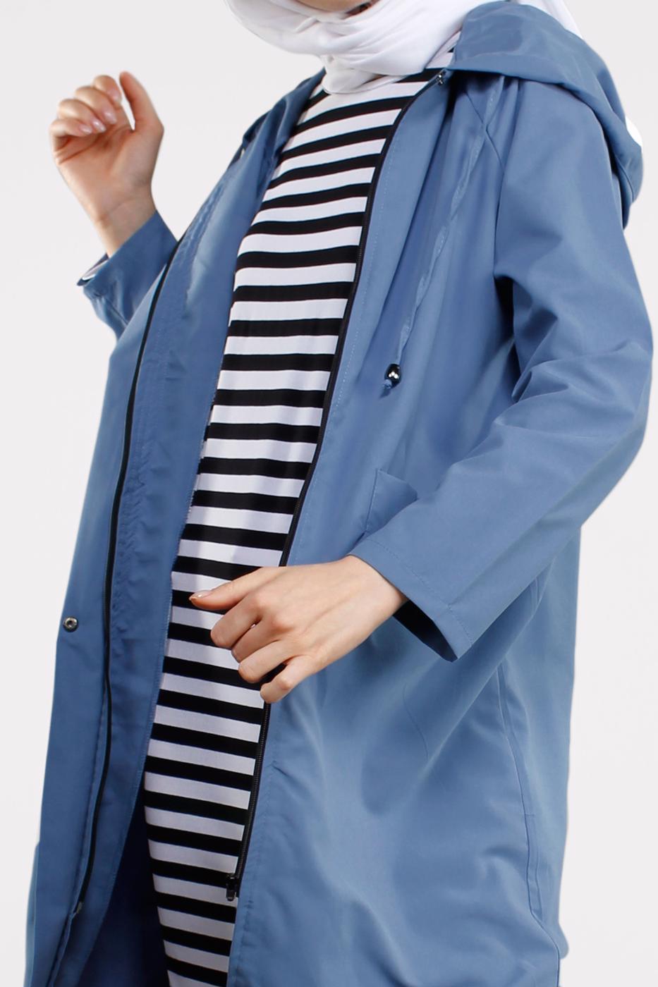 Tesettür giyim LACİVERT CEPLİ ÖNDEN FERMUARLI TRENÇKOT 920