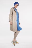 Tesettür giyim BEJ CEPLİ ÖNDEN FERMUARLI TRENÇKOT 920