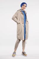 Tesettür giyim BEJ CEPLİ ÖNDEN FERMUARLI TRENÇKOT 920