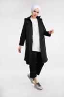 Tesettür giyim SİYAH ÖNDEN FERMUARLI PAMUKLU TRENÇKOT 930