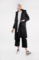 Tesettür giyim SİYAH ÖNDEN FERMUARLI PAMUKLU TRENÇKOT 930