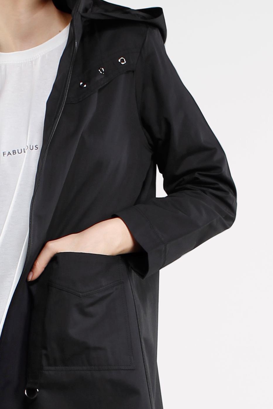 Tesettür giyim SİYAH ÖNDEN FERMUARLI PAMUKLU TRENÇKOT 930