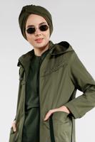 Tesettür giyim HAKİ ÖNDEN FERMUARLI PAMUKLU TRENÇKOT 930