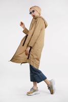 Tesettür giyim TABA ÖNDEN FERMUARLI PAMUKLU TRENÇKOT 930