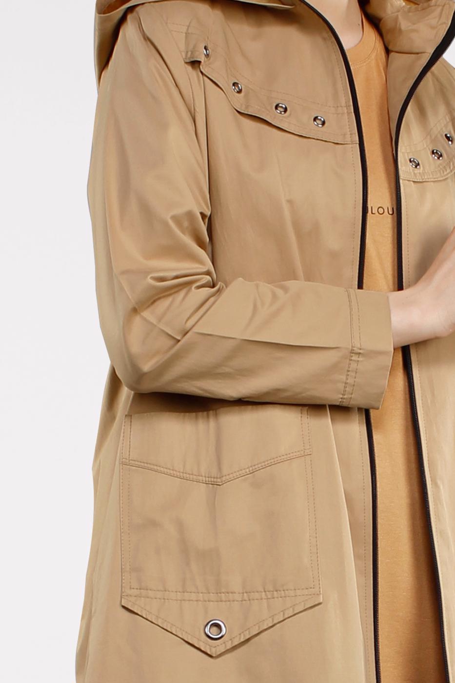 Tesettür giyim TABA ÖNDEN FERMUARLI PAMUKLU TRENÇKOT 930