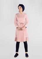 Tesettür giyim PUDRA ETEK UCU VOLANLI ÇİZGİ DETAYLI TRENÇKOT 1192 