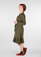 Tesettür giyim HAKİ ETEK UCU VOLANLI GİZLİ DÜĞMELİ TRENÇKOT 1201