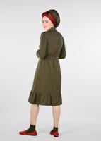 Tesettür giyim HAKİ ETEK UCU VOLANLI GİZLİ DÜĞMELİ TRENÇKOT 1201