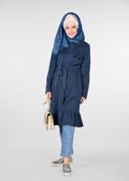 Tesettür giyim LACİVERT ETEK UCU VOLANLI GİZLİ DÜĞMELİ TRENÇKOT 1201