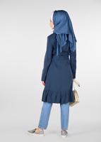 Tesettür giyim LACİVERT ETEK UCU VOLANLI GİZLİ DÜĞMELİ TRENÇKOT 1201